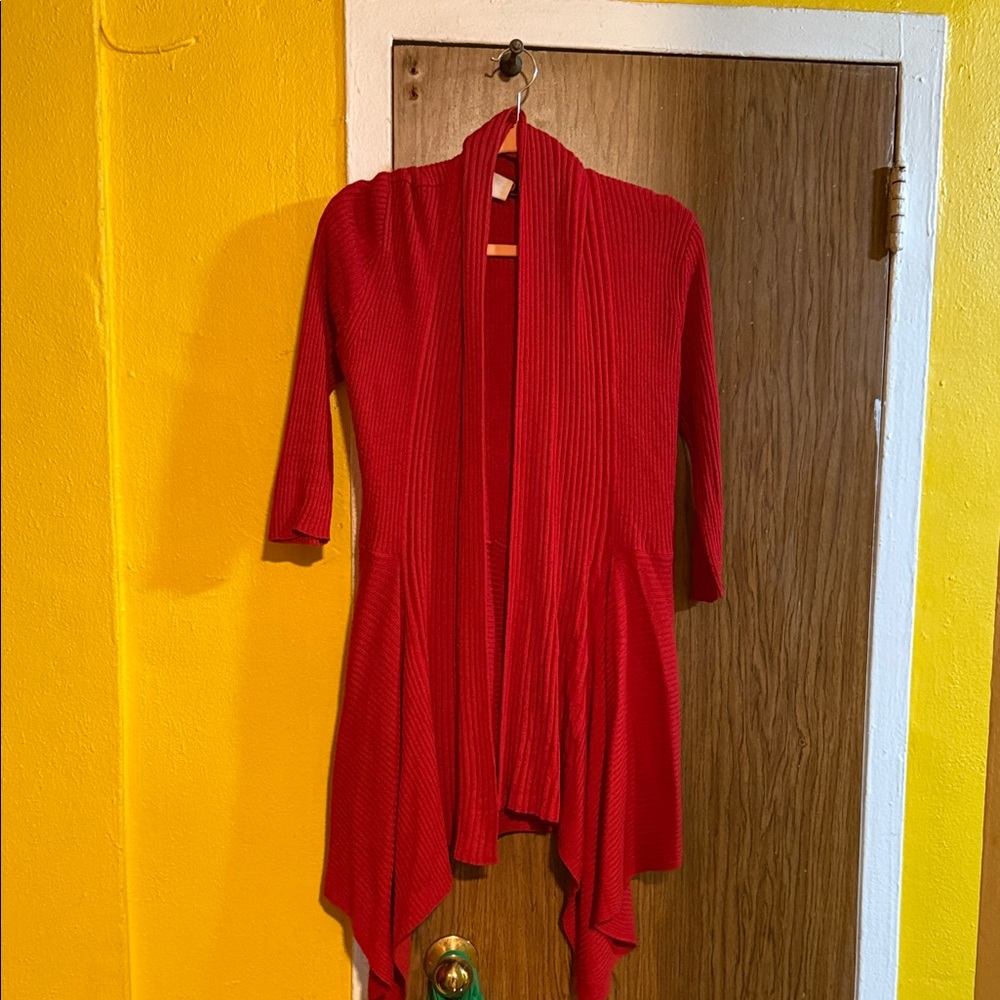 Red Ribbed Open Cardigan
